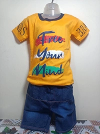 00O Cotton T Shirt With Jins Pant - Yellow, 30