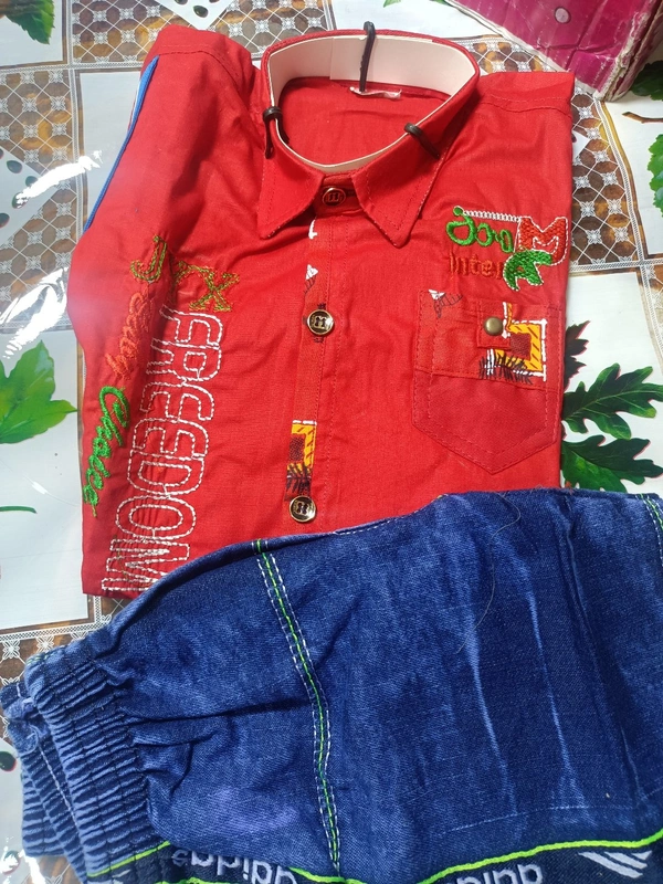 00H Cotton Shirt With Jins Pant - 28, Red
