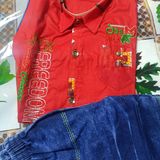 00H Cotton Shirt With Jins Pant - 28, Red