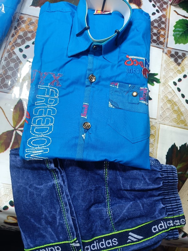 00H Cotton Shirt With Jins Pant - 26, Bright Turquoise