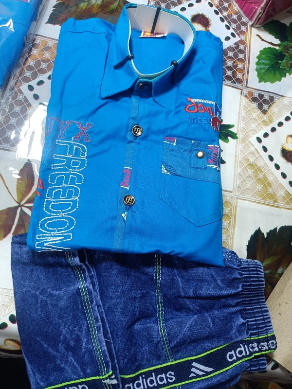 00H Cotton Shirt With Jins Pant - 26, Bright Turquoise