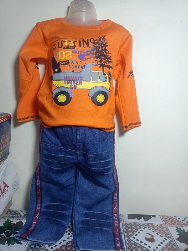 00 F Full T Shirt With Full Jins Pant - 34, Flush Orange