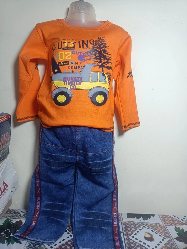 00 F Full T Shirt With Full Jins Pant - 34, Flush Orange