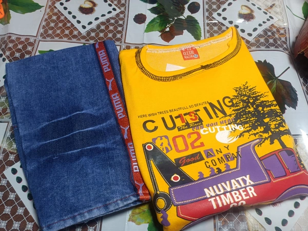 00 F Full T Shirt With Full Jins Pant - 32, Yellow