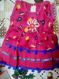 00A Cotton Kids Dress - Red, 1 Year