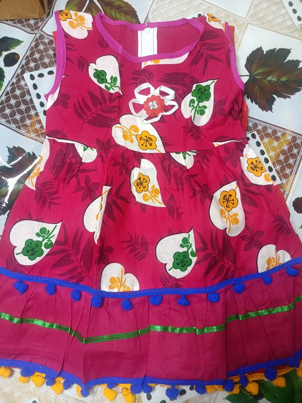 00A Cotton Kids Dress - Red, 1 Year