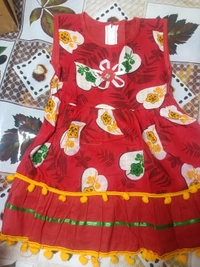 00A Cotton Kids Dress - Red, 1 Year