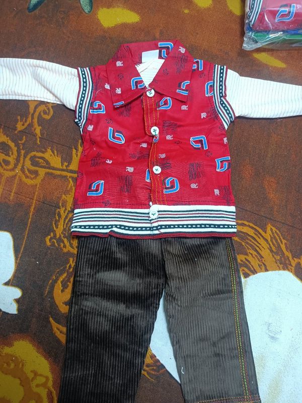 00D Baba Suit - Red, 6 Month To 1 Year