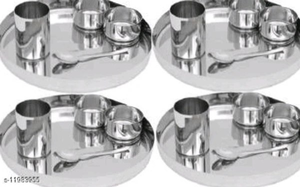 LIMETRO STEEL Pack of 20 Steel Heavy Quality Stainless Steel 20 Pcs Dinner Set ( 4 Dinner Plates, 4 Spoons,4 Glasses, 8 Bowls )