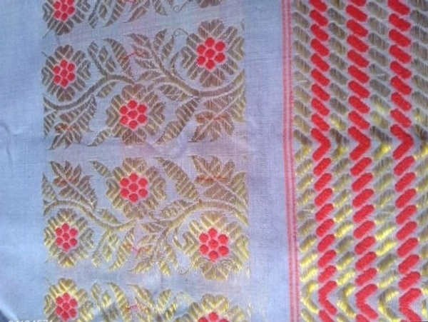 Handmade ac cotton mekhela sador with side pari and blouse piece. - Cash On Delivery