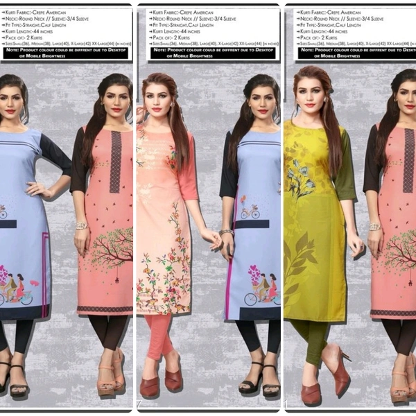 Fashionable Kurtis Combo Of 2*Fabric: Crepe (Cash On Delivery)