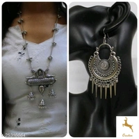 Elite Chunky Women Jewellery Set Base Metal: Alloy Plating: Oxidised Silver (Cash On Delivery) - Free Shipping, Send the image of your choice on whatsapp link on Description