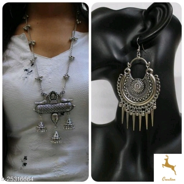 Elite Chunky Women Jewellery Set Base Metal: Alloy Plating: Oxidised Silver (Cash On Delivery) - Free Shipping, Send the image of your choice on whatsapp link on Description