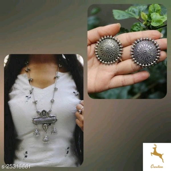 Elite Chunky Women Jewellery Set Base Metal: Alloy Plating: Oxidised Silver (Cash On Delivery) - Free Shipping, Send the image of your choice on whatsapp link on Description