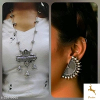 Elite Chunky Women Jewellery Set Base Metal: Alloy Plating: Oxidised Silver (Cash On Delivery) - Free Shipping, Send the image of your choice on whatsapp link on Description