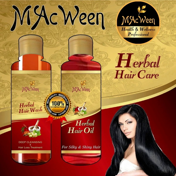 MAcWeen Herbal Hair Care Combo - 200ml Shampoo & 200ml Hair Oil, Red Orange