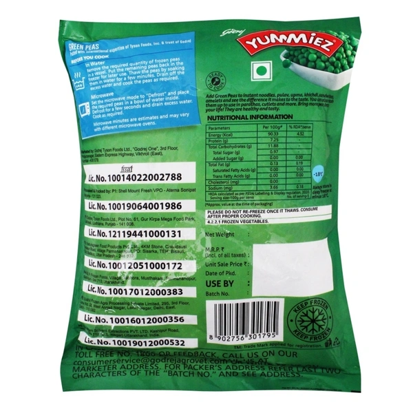 Godrej Yummiez Frozen Green Peas : 500 gms