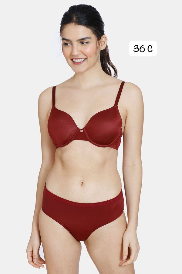 Push-Up Plunge Bra 36C, Maroon/Barely There