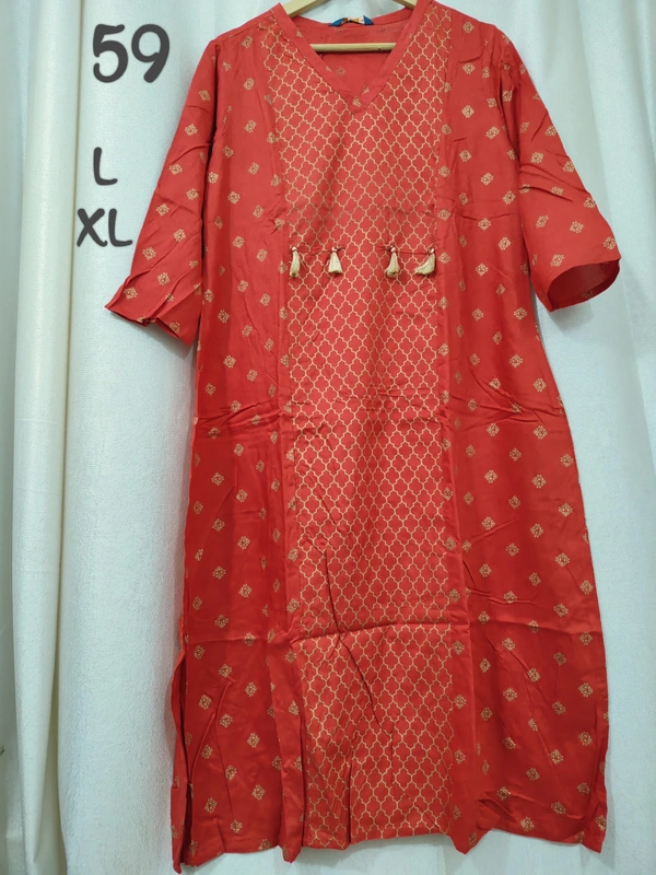 Dhuni Foil Printed Zig Zag Kurthi Red 174 - 1, XL