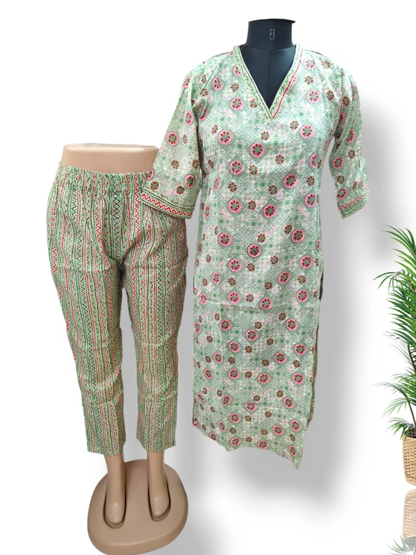 Twill Blue Collor Designer Neck  Kurti With Phant  KS1558 - Green, M