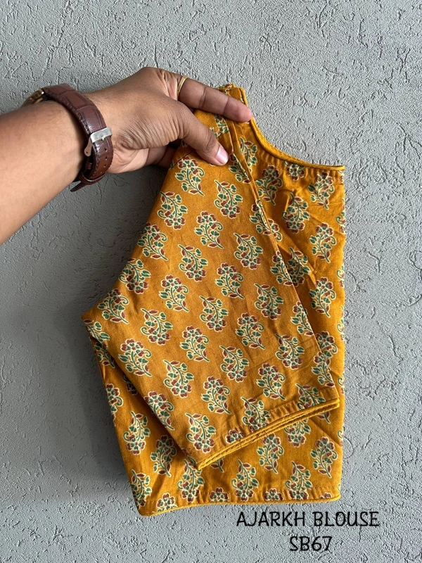 Ruthvi ethnics Ajarkh Blouse SB67 - Yellow, FS