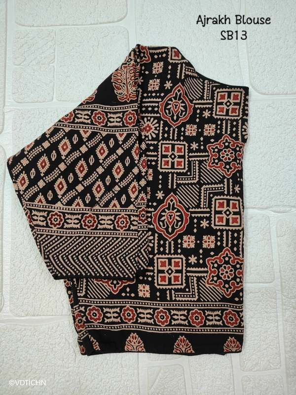 Ruthvi Ethnics Ajrakh Blouse SB13 - Black, FS