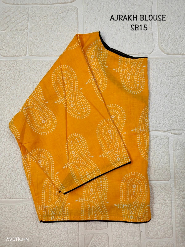Ruthvi Ethnics Ajrakh Blouse SB15 - Yellow, FS