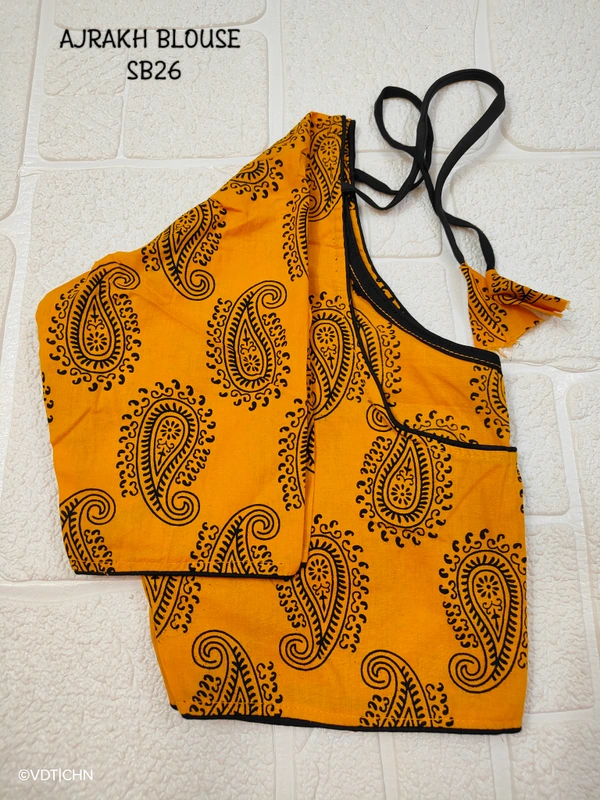 Ruthvi Ethnics Ajrakh Blouse SB26 - Yellow, FS