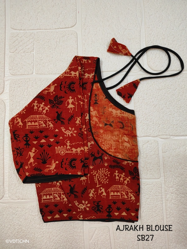 Ruthvi Ethnics Ajrakh Blouse SB27 - Maroon, FS