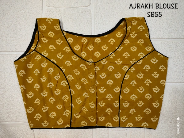 Ruthvi Ethnics Ajrakh Blouse SB55 - Mustered Yellow, FS
