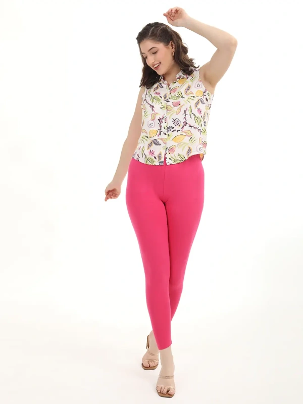 Fly Cute Ankle Fit Premium 4 Way Lycra Leggings FLA1505 - M, Rani Pink