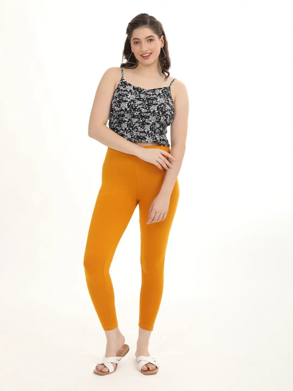 Fly Cute Ankle Fit Premium 4 Way Lycra Leggings FLA1510 - XL, Musturd Yellow