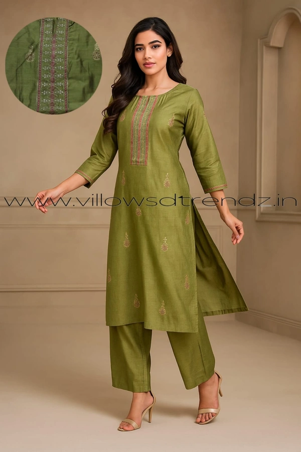 Avaasa Kurtis| Side Cut| 3/4th Sleeve| Green | AV240055 - XL, Green