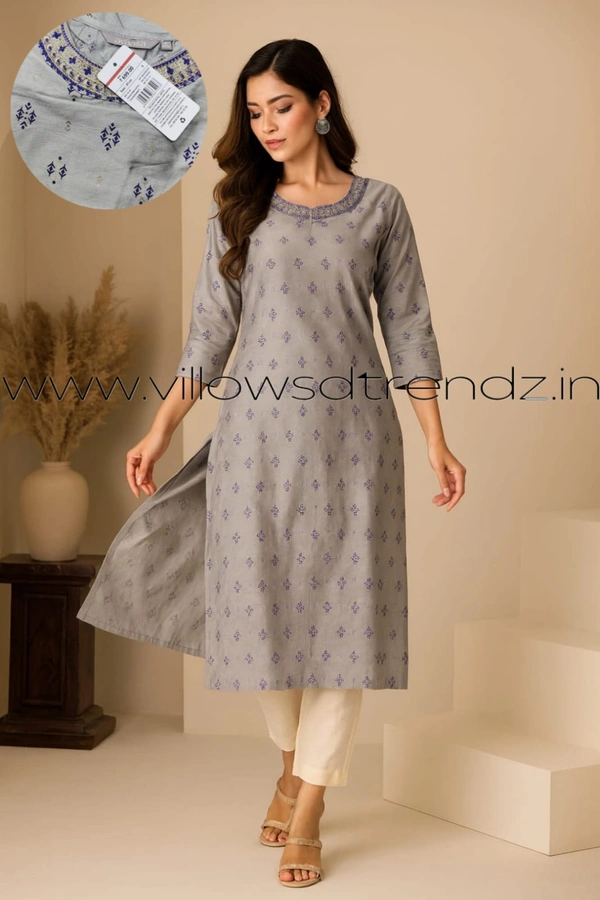 Avaasa Kurtis| Side Cut| 3/4th Sleeve| Grey | AV250080 - S, Grey