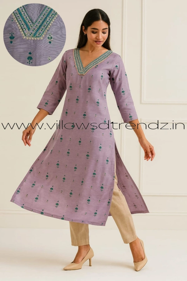 Avaasa Kurtis| Side Cut| 3/4th Sleeve| Lavender | AV250087 - 2XL, Lavender