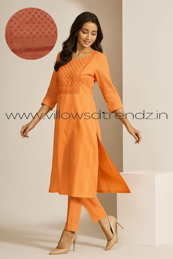 Avaasa Kurtis| Side Cut| 3/4th Sleeve| Orange| AV240052 - XL, Orange