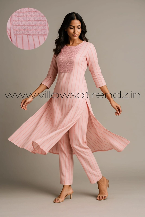 Avaasa Kurtis| Side Cut| 3/4th Sleeve| Pink | AV240051 - M, Pink