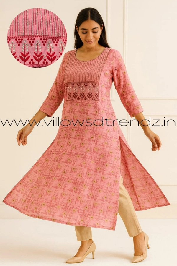 Avaasa Kurtis| Side Cut| 3/4th Sleeve| Pink | AV250083 - S, Pink