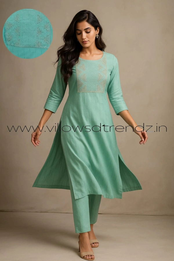 Avaasa Kurtis| Side Cut| 3/4th Sleeve| Sky blue | AV240053 - M, Sky blue