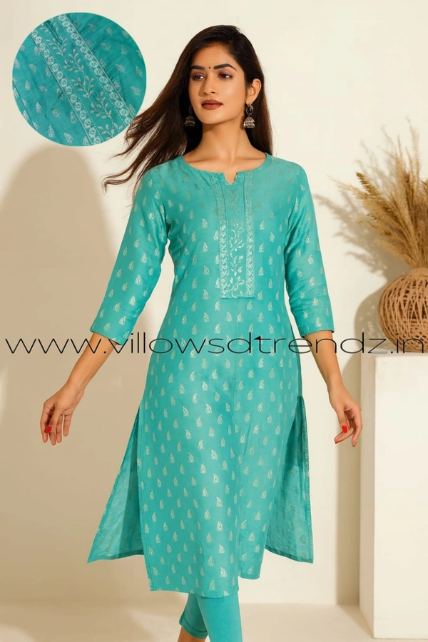 Avaasa Kurtis| Side Cut| 3/4th Sleeve| Sky blue | AV250081 - S, Sky blue