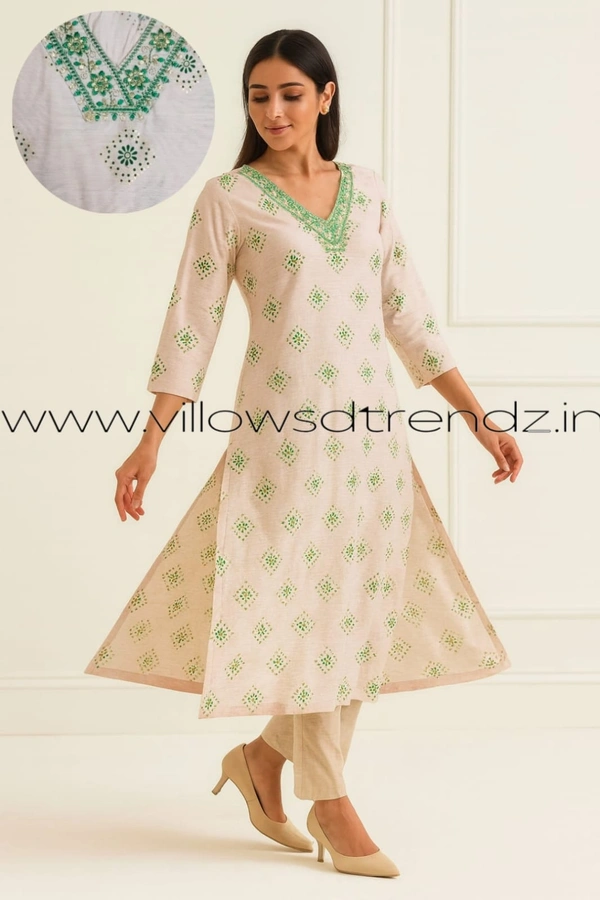 Avaasa Kurtis| Side Cut| 3/4th Sleeve| White | AV250086 - S, White