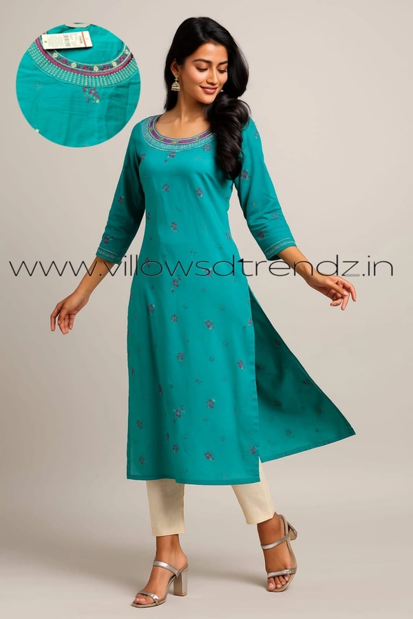 Avaasa Kurtis| Side Cut| 3/4th Sleeve|sky blue| AV240056 - M, Sky blue