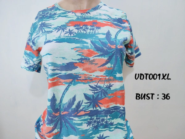 Villows Beach Sea Print Round Neck Tee - Sky Blue, L : 34