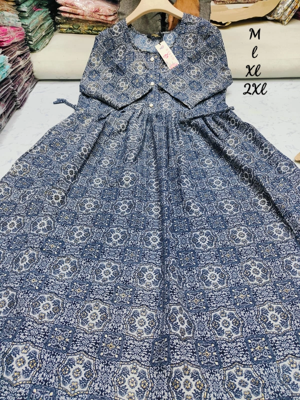 Liva Queen Butta Printed Blue Umbrella Kurti UM831 - M, Blue