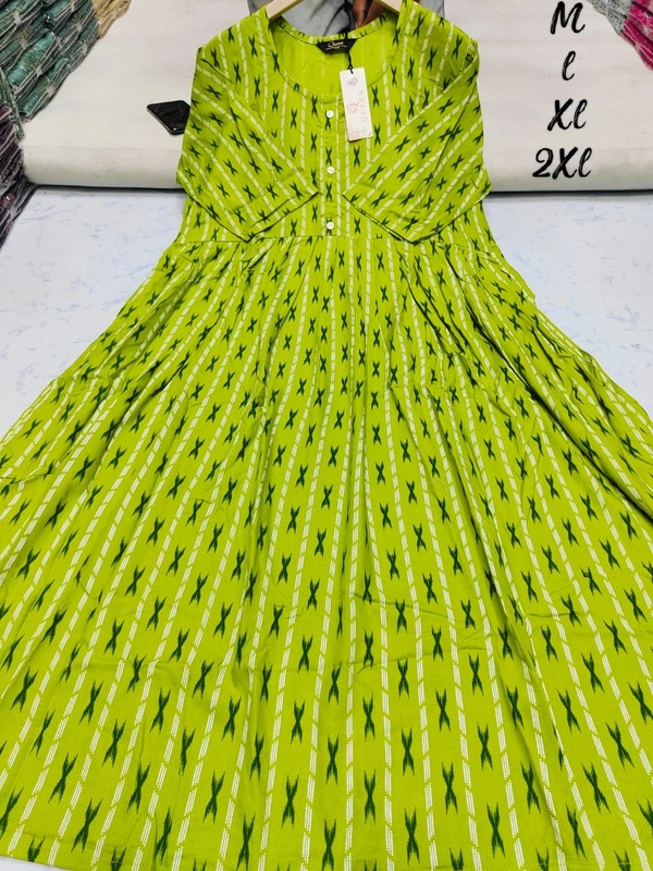 Liva Queen Butta  Printed Green Umbrella Kurti UM821 - XL, Green