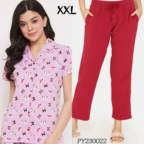 Clovia Button Down Shirt & Pyjama  Set |100% Cotton| Light Pink| PY230022 - 2XL, Light Pink