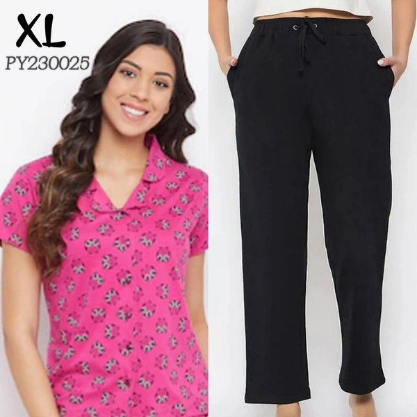 Clovia Button Down Shirt & Pyjama  Set |100% Cotton| Pink | PY230025 - XL, Pink