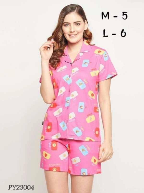 Clovia Button Down Shirt & Pyjama Shorts Set |100% Cotton |Pink | PY23004 - L, Pink