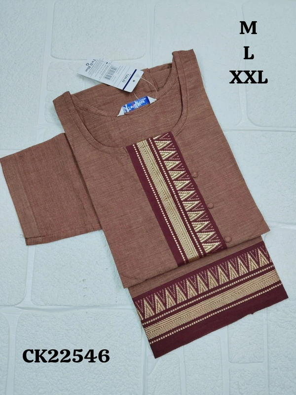 Twill Blue Chettinad Cotton Kurtis CK22546 - M, Brown