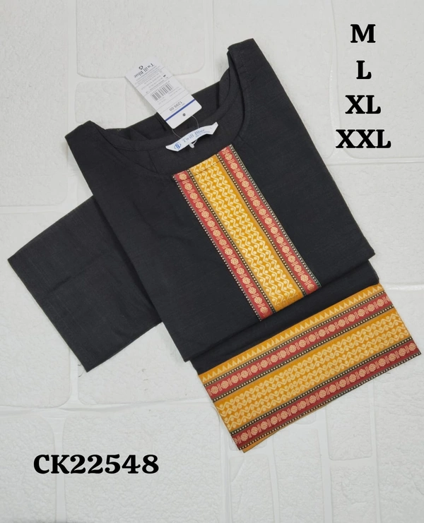Twill Blue Chettinad Cotton Kurtis CK22548 - 2XL, Black